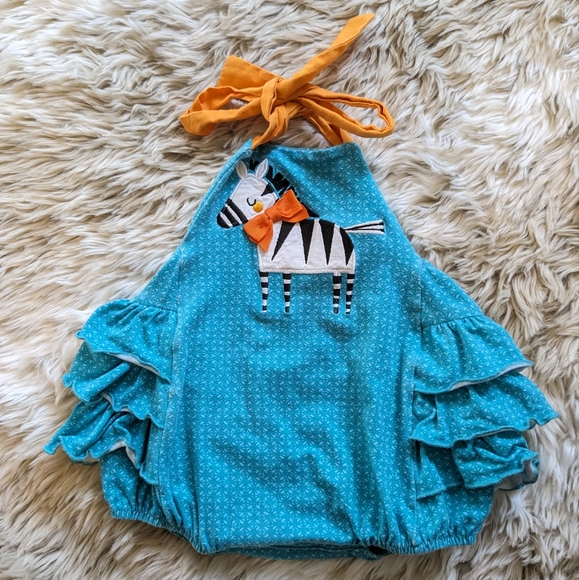 RicRac Ruffle Blue Zebra Bubble Onesie - Picture 1 of 5